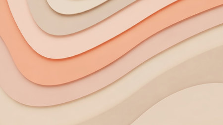 Gentle abstract background with layered wavy shapes in soft peach beige and cream tones with subtle shadows.の素材
