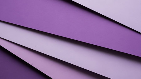 Diagonal planes of purple and lavender paper overlap, forming a smooth gradient with a clean, minimalist geometric arrangement.の素材
