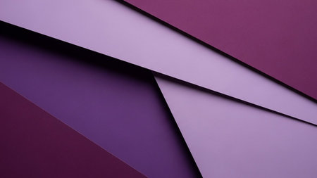 Deep showing overlapping geometric planes of deep purple and light lavender paper creating abstract angular shapes and dramatic shadows keywords: abstract,...の素材