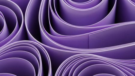 Vibrant purple paper is artfully folded and layered into swirling, undulating forms, creating a dynamic and textured abstract pattern.の素材