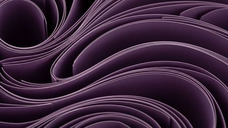 Abstract swirling layers of deep purple paper create a textured, organic, and flowing pattern with dramatic shadows and highlights.の素材