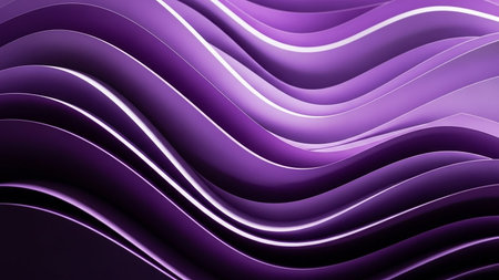 Spectrum showing abstract undulating waves of vibrant purple and violet with bright white highlights creating a dynamic and futuristic 3d rendered background with...の素材