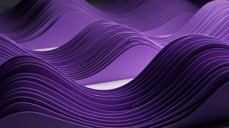 An abstract visual of flowing, undulating waves formed by layered deep purple paper, creating a sense of organic movement with soft shadows and highlights.の素材