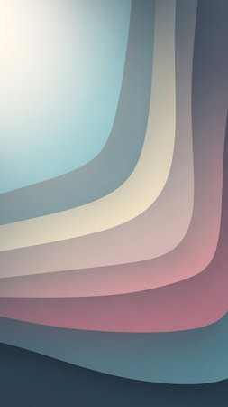 A soft pastel gradient background flowing curved lines in shades of blue, cream, pink, and grey, with a light fade at theの素材