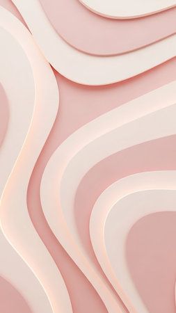 Abstract background featuring smooth, flowing wavy layers of soft pastel pink and cream with subtle lighting creating depth.の素材
