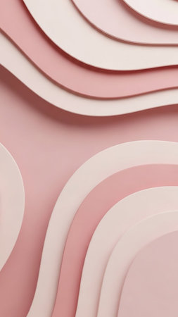 Aesthetic showing soft pastel pink and cream abstract wavy layered paper cut shapes creating a gentle flowing background with subtle shadows and light playful...の素材