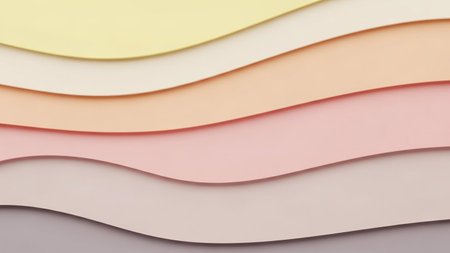 Smooth, curved layers of pastel colored paper create a gentle gradient effect with subtle shadows and highlights, forming an abstract background.の素材