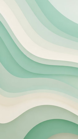 Decorative showing soft pastel mint green and cream colored wavy layers creating a gentle abstract background with subtle shadows and a serene, flowing aesthetic...の素材