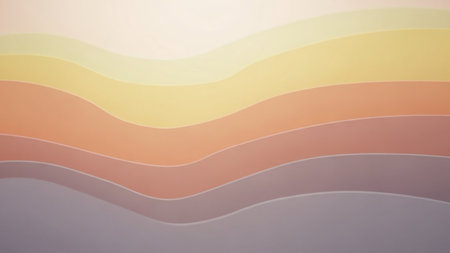 Purple showing soft pastel wavy horizontal stripes in cream yellow orange and purple creating a gentle gradient background with subtle curves and smooth transitions...の素材