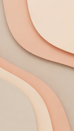 Beige showing softly curved abstract layers of peach, cream, and beige paper or fabric creating a gentle and soothing organic wave pattern background.の素材