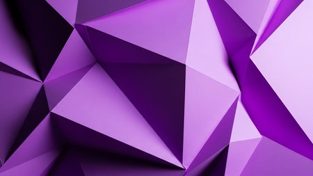A vivid purple geometric abstract background sharp facets and angular planes, creating a sense of depth and sharp dimensionality with light and shadow.の素材