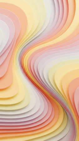 Background showing vibrant swirling abstract background with layered pastel colors including peach yellow pink and white in a dynamic flowing pattern.の素材