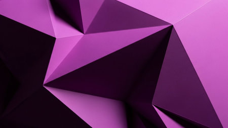 With showing vivid purple and magenta abstract geometric polygonal shapes with sharp edges and deep shadows forming a complex faceted surface keywords: abstract,...の素材