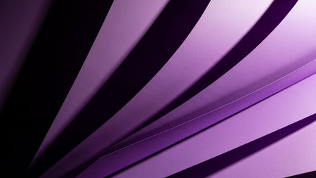 Curving sheets of deep purple and violet paper create a dynamic abstract pattern with strong shadows and bright highlights, suggesting depth and movement.の素材