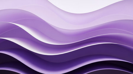 Deep showing smooth undulating waves of purple and lavender paper create a fluid abstract background with soft highlights and deep shadows suggesting movement and...の素材