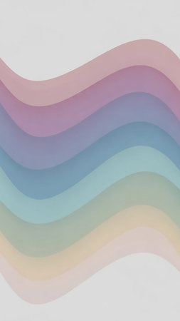 Soft pastel colored waves with subtle texture and gradual color transitions create a clean, minimalist abstract background on a white surface.の素材