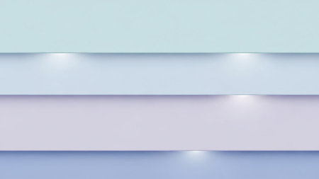 Horizontal bands of soft pastel colors with subtle downward spotlights casting gentle shadows, creating a layered paper effect with a clean minimalist aesthetic.の素材