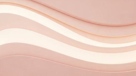Abstract background with soft pastel pink and creamy white wavy layers creating a gentle, undulating surface with subtle lighting.の素材