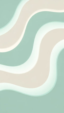 Flowing abstract featuring layered pastel mint green and beige paper waves with soft white edges, creating a gentle, organic visual texture.の素材