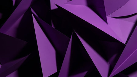Sharp, angular geometric shapes in vibrant purple cast deep black shadows, creating a dramatic and modern abstract visual.の素材