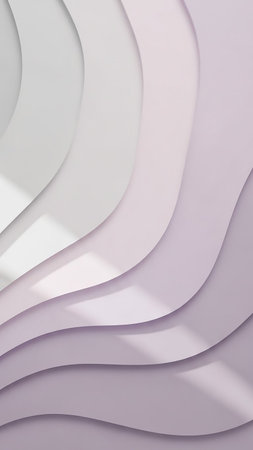 Gentle, wavy layers of soft purple and grey create a smooth, flowing abstract background with subtle shadows and light reflections, evoking a paper-like texture.の素材