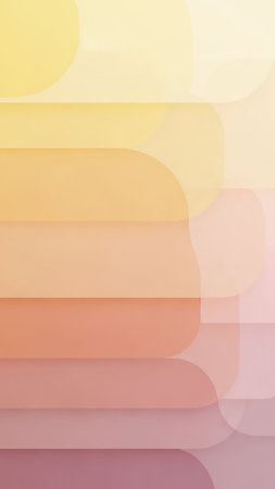 A vertical abstract background with layered, rounded rectangular shapes in a soft pastel gradient. Colors transition gently from pale yellow to pink, with subtle...の素材