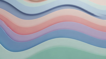Aesthetic showing soft pastel colored wavy abstract background with gentle curves and smooth transitions between light blue lavender pink and mint green hues...の素材