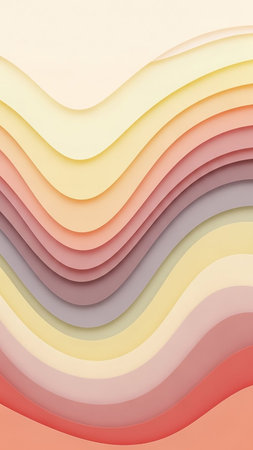 Aesthetic showing soft pastel gradient waves with subtle shadows creating a layered paper cut effect in a gentle, flowing composition with delicate color...の素材