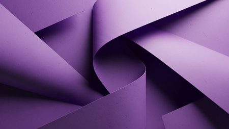 Abstract composition of folded paper in a rich purple color, creating a textured and dimensional background with strong light and shadow interplay.の素材