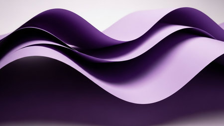 Abstract flowing waves of deep purple and light lavender paper create a smooth, dimensional background with soft shadows and highlights.の素材