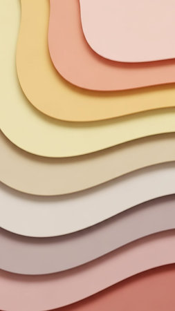 Aesthetic showing soft pastel colored paper layers with gentle curves and shadows creating a serene and delicate abstract background with a subtle depth effect...の素材