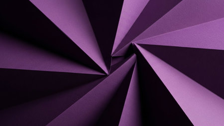 A dynamic abstract pattern created by folded paper in varying shades of purple, forming a swirling vortex with strong light and shadow contrasts.の素材