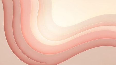 Gentle wavy layers in soft pastel pink and cream create a smooth serene abstract background with subtle gradients and a tranquil feel.の素材