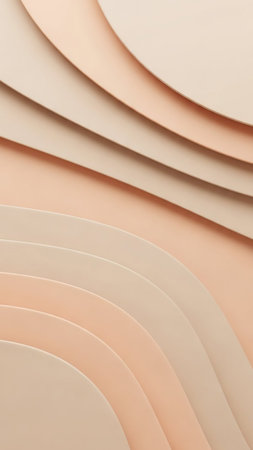 Abstract composition of layered curved paper sheets in soft beige and pale peach tones, creating a smooth, organic texture with subtle shadows and light.の素材