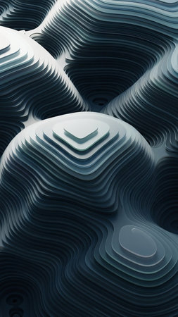 Stock showing abstract 3d rendering of layered topographic landscape with smooth curves and subtle gradients in cool blue and grey tones keywords: abstract, 3d,...の素材