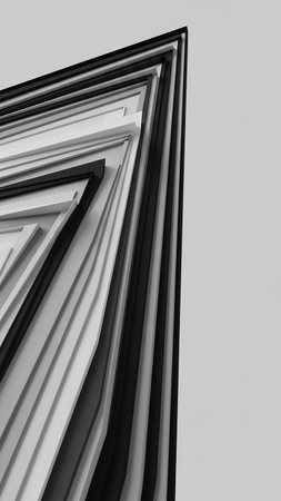 Stock showing abstract geometric layers of black and white creating a sense of depth and perspective with sharp edges and clean lines in a minimalist composition....の素材
