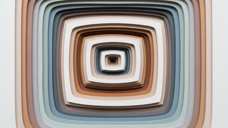 Abstract concentric squares in graduated earth tones and subtle blue-gray hues create a visual tunnel effect with a sense of depth and minimalism.の素材