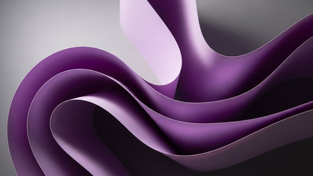 Contemporary showing abstract swirling waves of rich purple and lilac fabric with smooth curves and subtle shadows creating a fluid and motion background keywords:...の素材