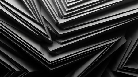 Stock showing abstract geometric composition of layered sharp white and dark grey planes creating a dynamic and angular three-dimensional structure keywords:...の素材