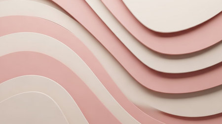 An abstract background composed of smooth, wavy layers in soft pastel pink and cream, creating a gentle, undulating visual texture.の素材