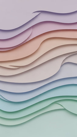Backdrop showing soft pastel colored paper layers with gentle curves and shadows creating a subtle undulating wave-like abstract background keywords: abstract,...の素材