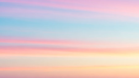 A soft, diffused sky gentle horizontal streaks of pale pink, light blue, and soft yellow, creating a dreamy and calming abstract background.の素材