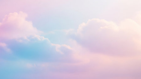 Blue showing soft pastel colored clouds in a dreamy sky with gentle gradients of pink blue and purple creating a serene and tranquil atmospheric background.の素材