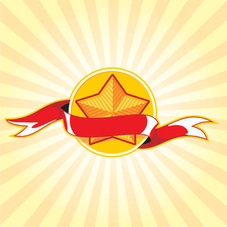 Medal with a star and a tape in rays of lightのイラスト素材