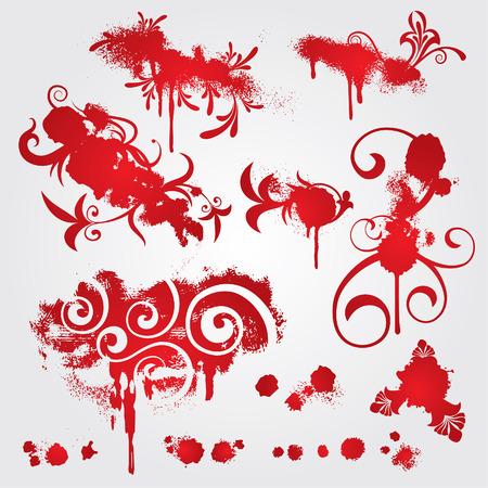 set from several different grunge objects with ornamentのイラスト素材