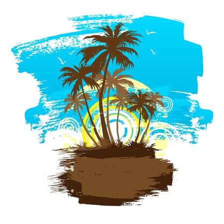 Tropical beach with palm treesのイラスト素材