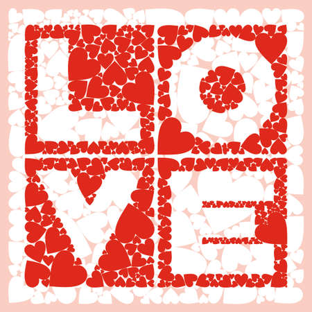Inscription - love, in the squares with a heart のイラスト素材
