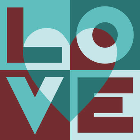 Inscription - love, in the squares with a heart のイラスト素材