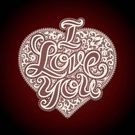 Vector Valentines day card with a lacy heart and i love youのイラスト素材