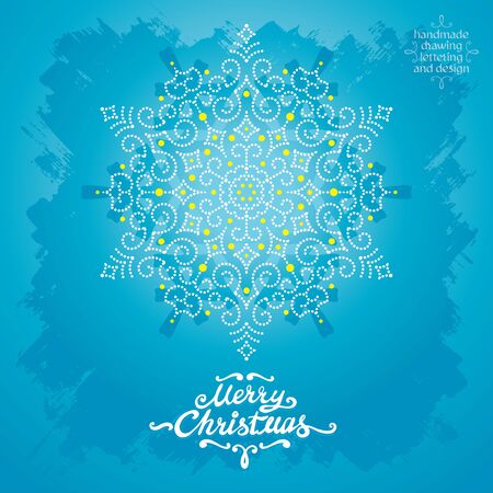 MERRY CHRISTMAS hand lettering - handmade calligraphy with elegant snowflake, vector Illustrationのイラスト素材